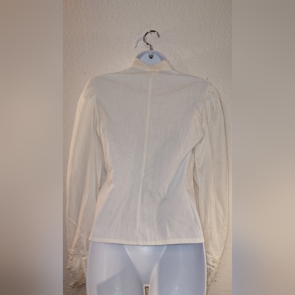 GUNNIES San Francisco Blouse Cream Off White Button Up Lace Ribbon High Collar - Picture 3 of 14